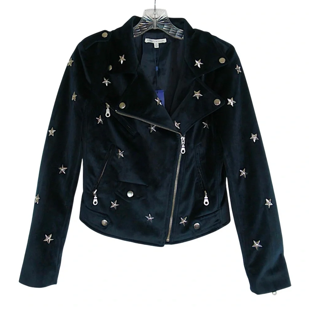 REBECCA MINKOFF Wes Star-Studded Velour Moto Jacket Women's Size XS